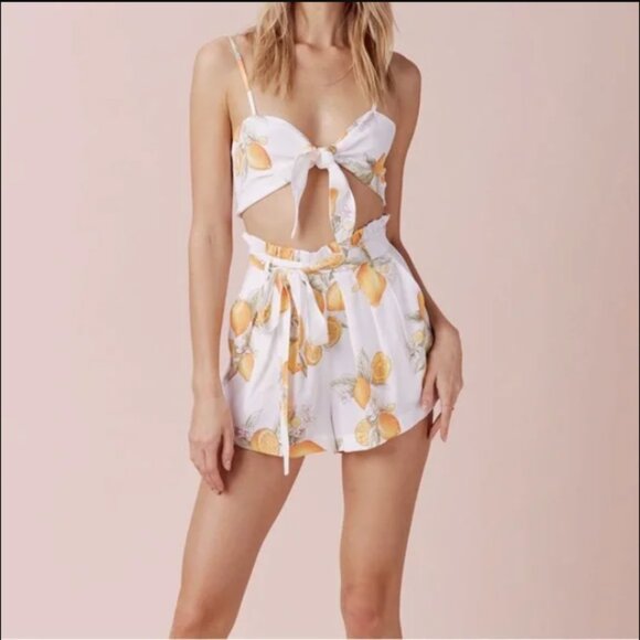 For Love And Lemons Limonada Set Bra Crop Top Matching Relaxed Shorts Pockets S - Picture 3 of 16